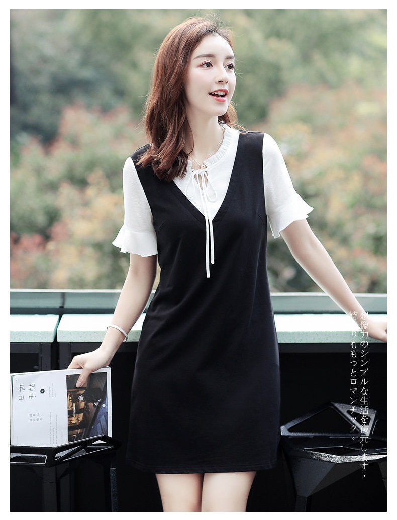 Đầm suông cổ bèo dây nơ thời trang