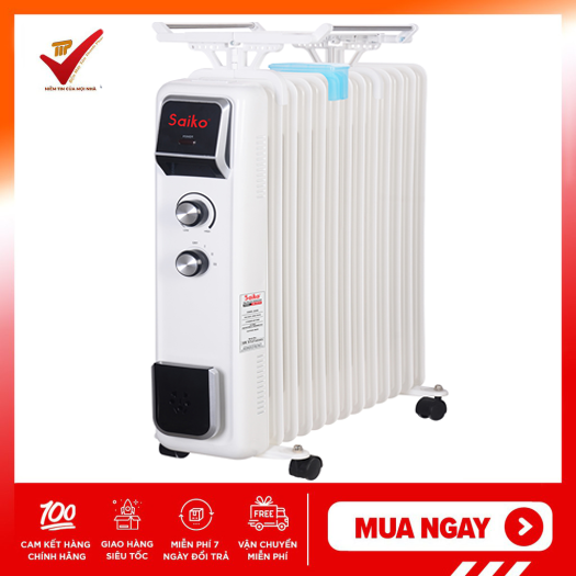(BH 12 tháng toàn quốc)Máy sưởi dầu Saiko OR-7213T (13 thanh- có giá phơi quần áo)