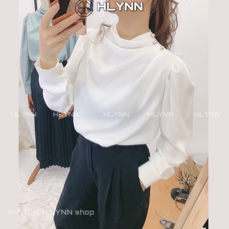 Áo Lụa Satin Đính Cúc Vai M104