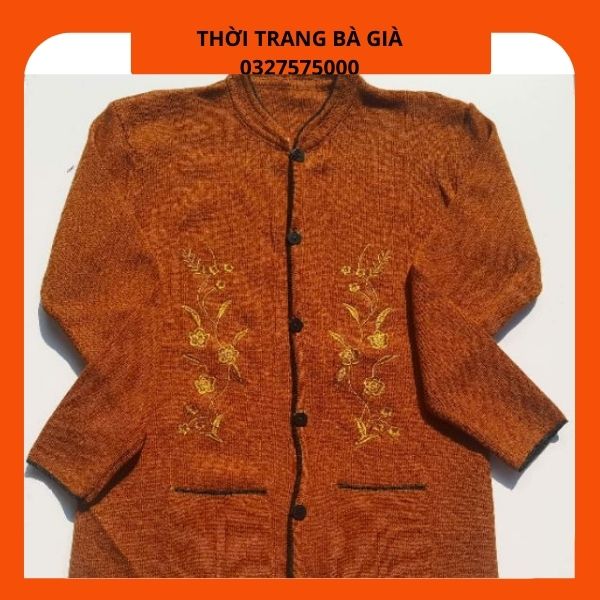 Áo Len Thêu Hoa Mai Cài Cúc Cho Bà Chất Len Mỏng (Giành cho bà 40_58kg)