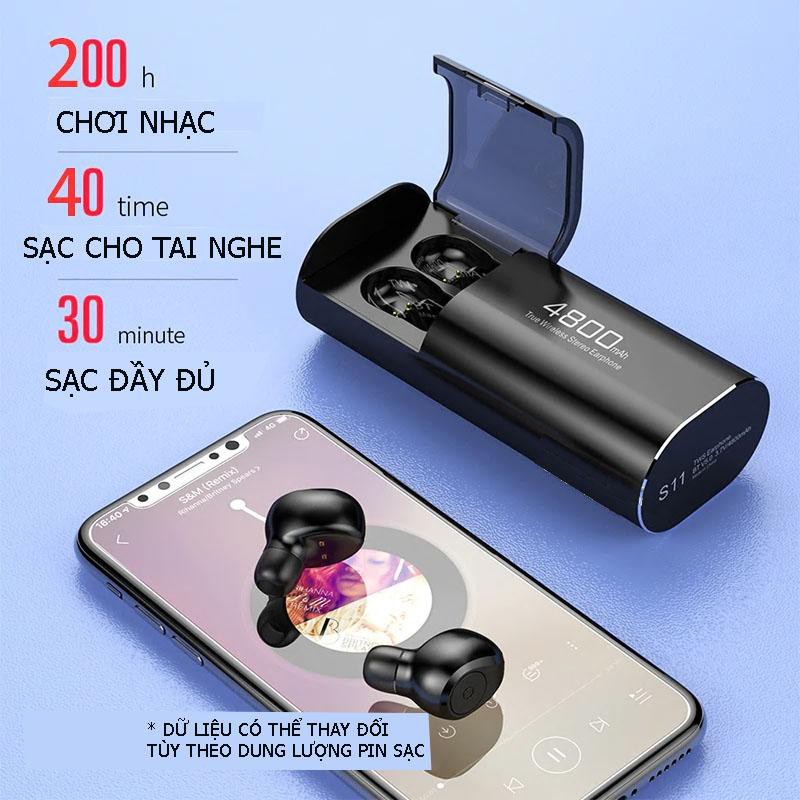 Tai Nghe Bluetooth 5.0 TWS S11 - Chống Nước IPX5 - Pin 4800 - Tích Hợp Micro -Tự Động Kết Nối -Chống ồn CV