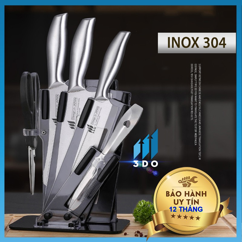 [ HÀNG XỊN - BẢO HÀNH 1 ĐỔI 1 ] Bộ dao Nhật Bản Seki 5 món làm từ thép không gỉ ( có kệ để dao). dao chặt xương. dao thái. kéo. dụng cụ mài dao