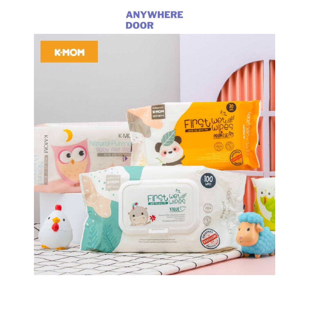 Khăn ướt Kmom VÂN NỔI, CÓ NẮP Hàn Quốc cao cấp cho bé (100c)