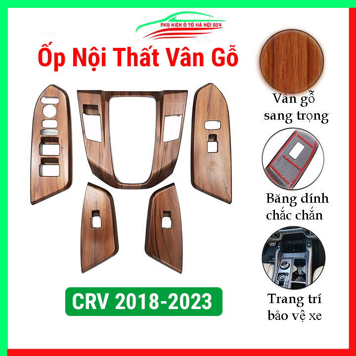Ốp nội thất cho xe ô tô Honda CRV, CR-V 2018-2023 Vân gỗ, ốp trang trí, bảo vệ khu cần số, tay nắm cửa xe hơi