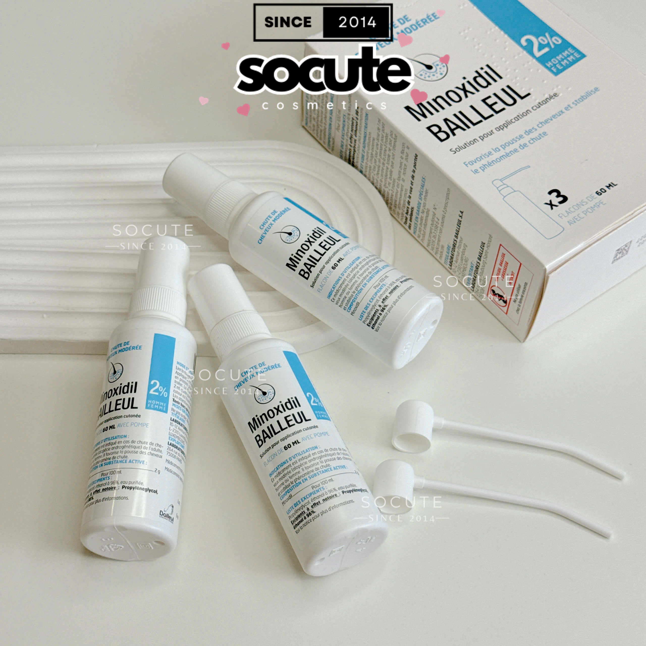 Xịt Mọc Tóc MINOXIDIL BAILLEUL 2% 5% - NGĂN RỤNG TÓC KÍCH THÍCH MỌC TÓC [Hộp 3 lọ 60ml]