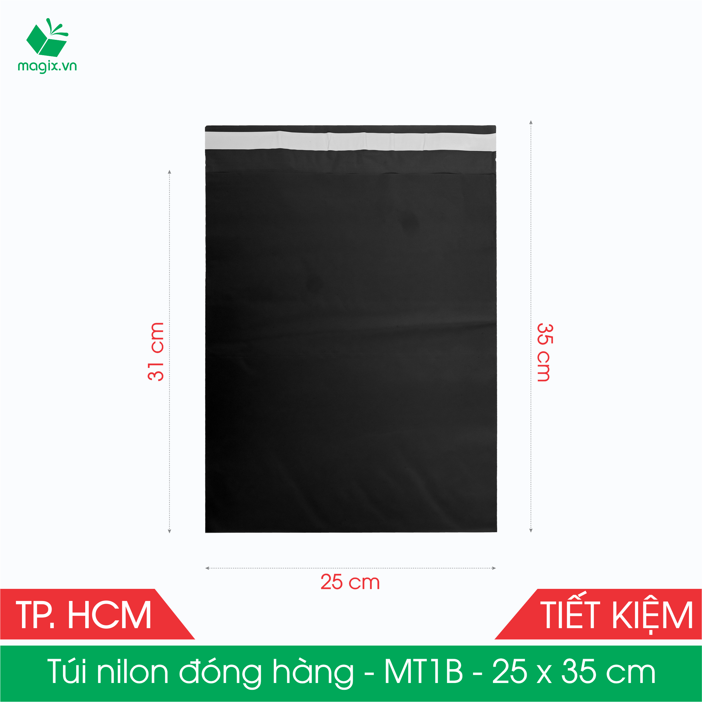 MT1B - 25x35 cm - Túi nilon TIẾT KIỆM gói hàng - 100 túi niêm phong đóng hàng màu ĐEN