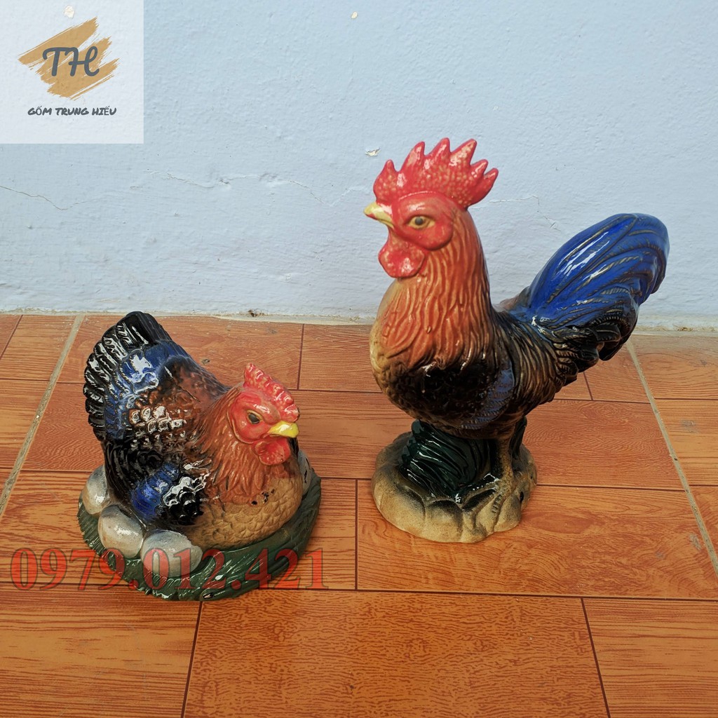 Tượng gà trống gà mái gốm Bát Tràng