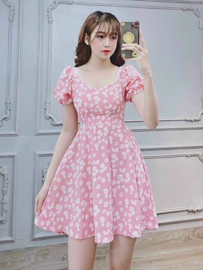 [HCM]Đầm hoa nhí dễ thương ba màu ( đỏ xanh và hồng )