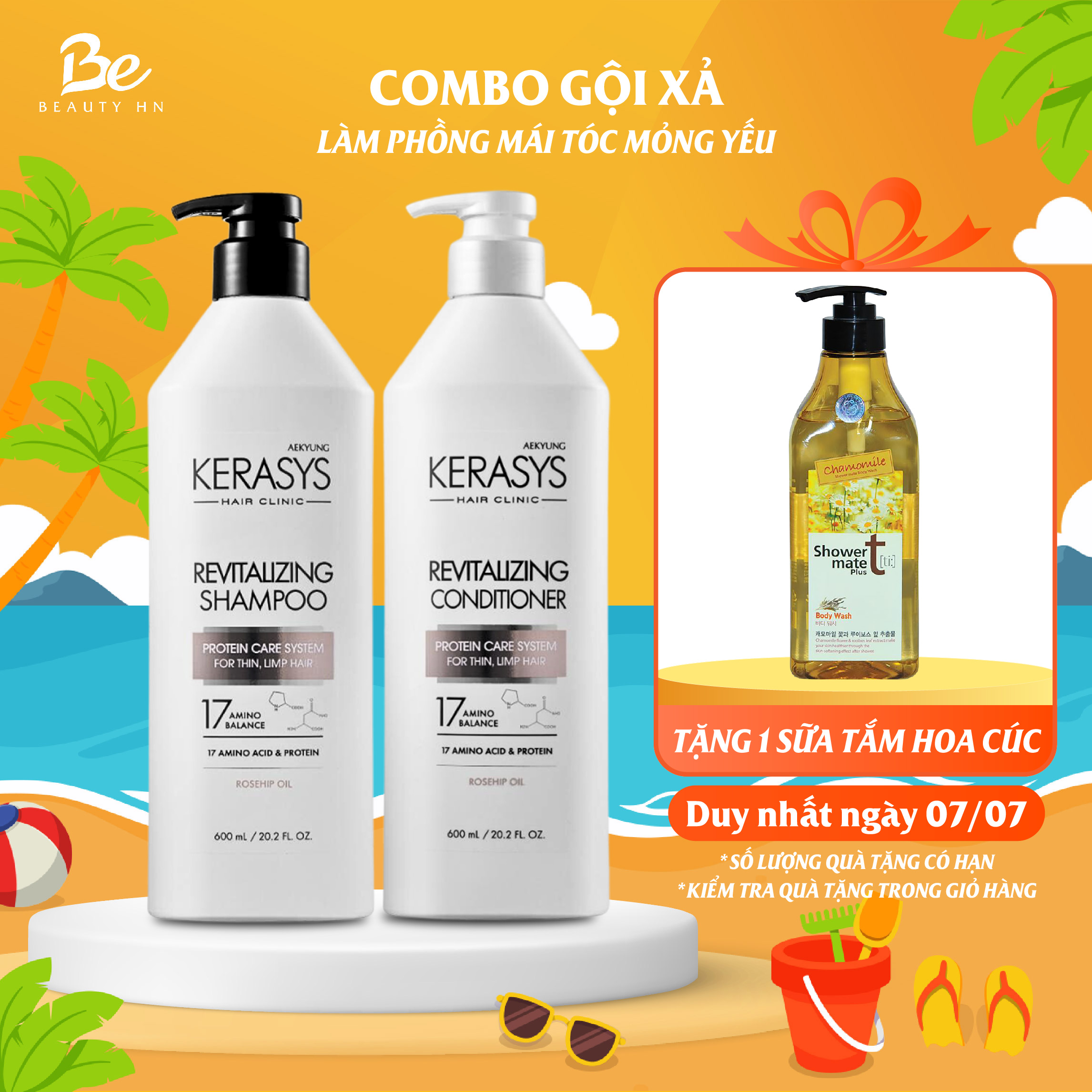Cặp dầu gội xả kerasys rivitalizing hàn quốc tăng cường độ đàn hồi làm phồng tóc cho tóc mỏng, mảnh, khó tạo kiểu 600ml