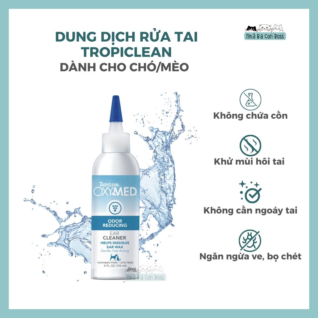 [Vệ Sinh Tai] Dung Dịch Tropiclean Oxymed Cho Mèo/ Chó Chai 118ml