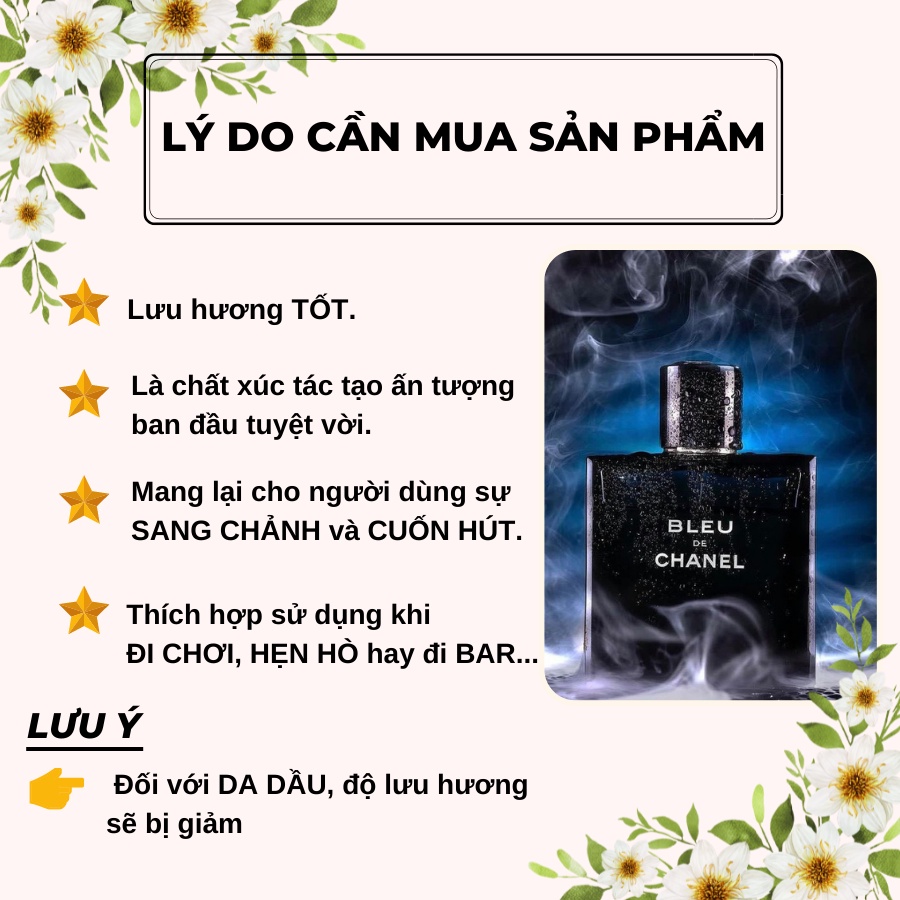 [Chính Hãng] Nước hoa nam Bleu de Chanel nồng độ EDP  ( Mẫu Thử - Chiết 10ml)