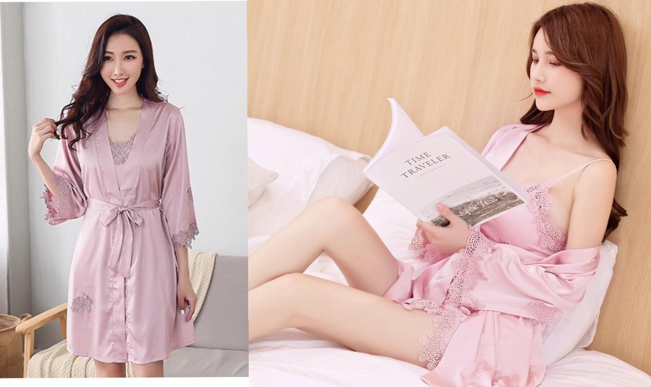 Sét đồ ngủ lụa 5 món dễ thương - S4995 (kèm đệm ngực)