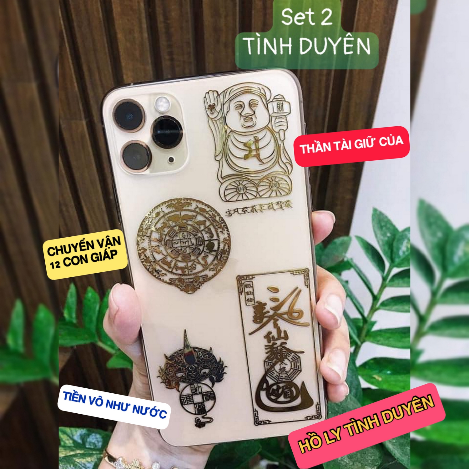 {SẴN HÀNG} Bộ 4 Miếng Dán Điện Thoại May Mắn Tài Lộc SÉT TÌNH DUYÊN Phù Hợp Phong Thuỷ Đẹp Lung Linh