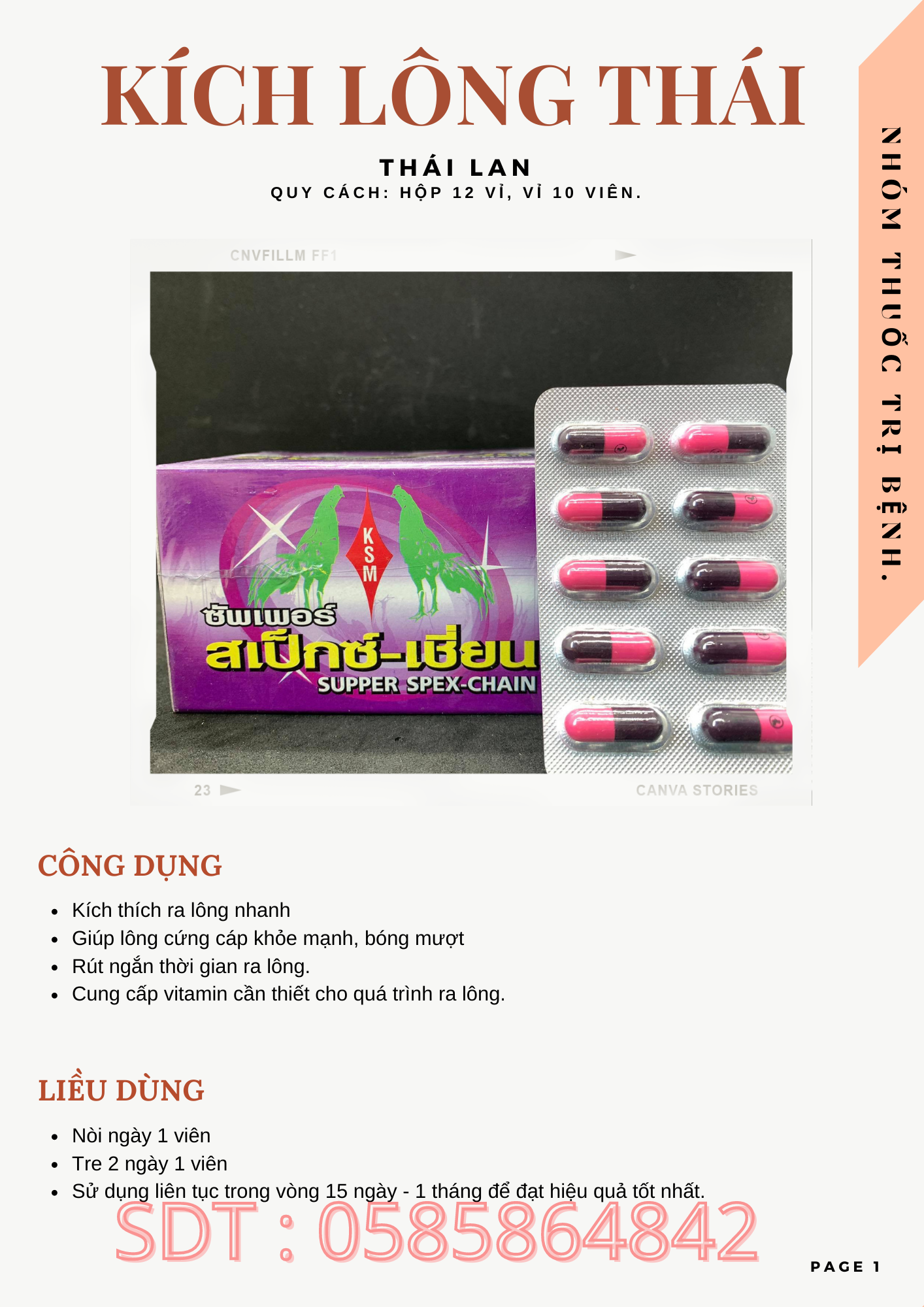 KÍCH MỌC LÔNG cho gà đá 1 VỈ 10 VIÊN