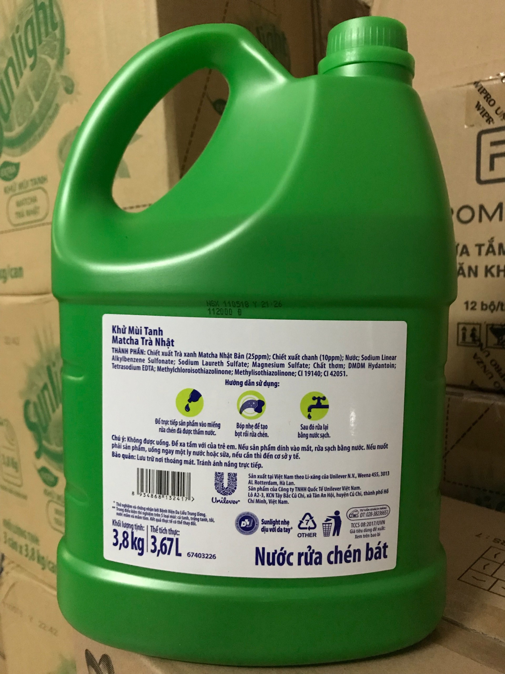Nước rửa chén Sunlight Matcha Trà Nhật chai 3.6kg (MỚI)