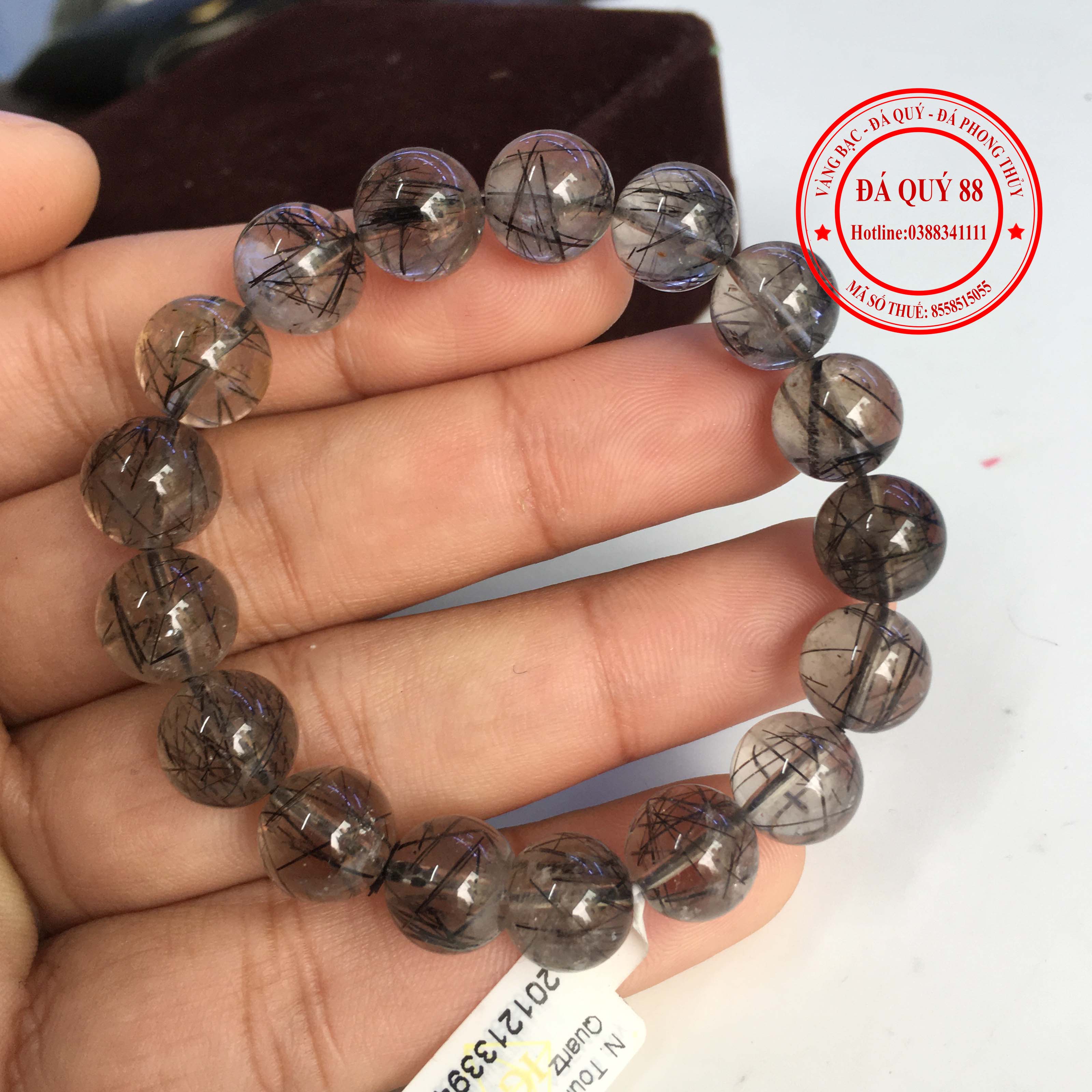 Vòng tay phong thủy đá thạch anh tóc đen tự nhiên size 11mm