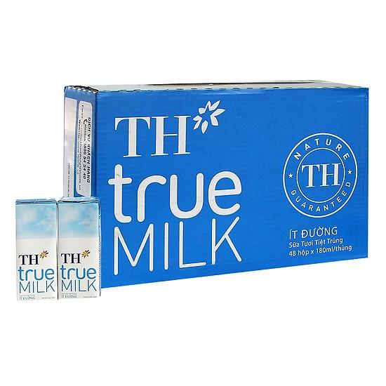 Thùng 48 hộp sữa TH True Milk Ít đường 180ml