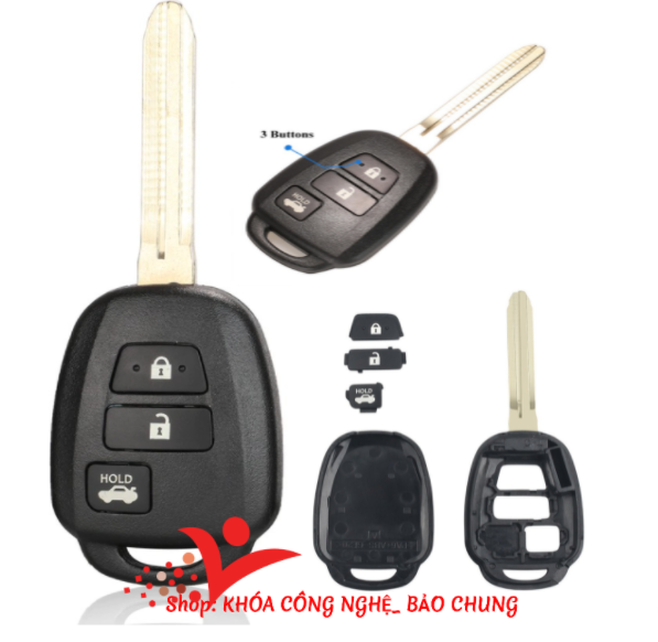 Vỏ chìa khóa xe Vios đời 2019- 2022 loại 3 nút thẳng, có nút mở cốp
