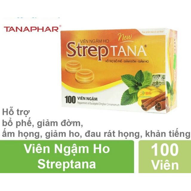 Kẹo ngậm ho - viên ngậm ho streptana nguồn gốc thảo dược, giảm ho, đau rát họng