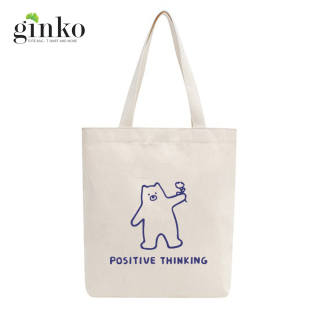 Túi tote vải mộc GINKO dây kéo in hình Positive Thinking M01 thumbnail