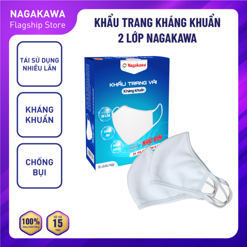 Bộ 10 chiếc khẩu trang vải kháng khuẩn Nagakawa KKV2LKKNHH - 2 lớp vải kháng khuẩn, chống bụi - Công nghệ Nhật Bản - Hàng chính hãng