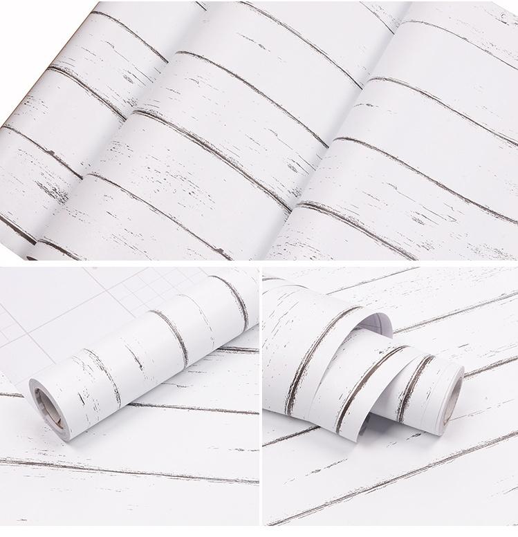 Cuộn 5m decal giấy dán tường Ván Sọc trắng khổ 45cm keo sẵn dán 2.25 mét vuông