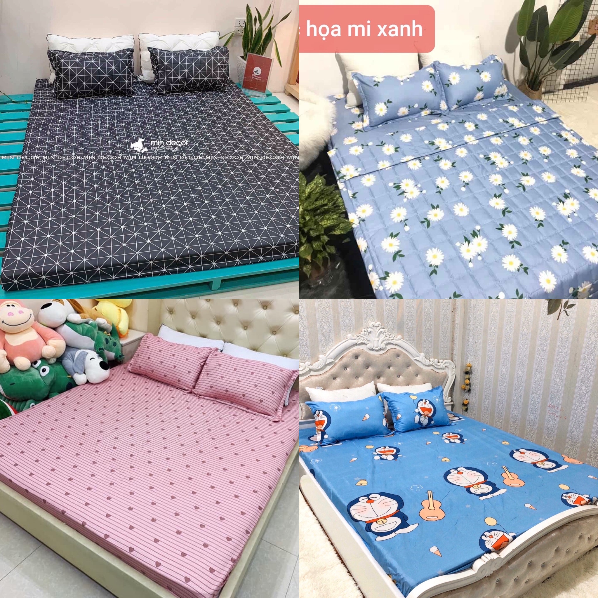 [ Nhiều màu - được chọn mẫu - Đủ kích thước ] Bộ ga gối - Set ga gối - Ga chun bọc và 2 vỏ gối cotton Việt Nam hoạ tiết hiện đại