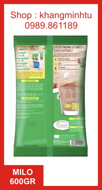 COMBO 5 BỊCH Bột Lúa Mạch Milo Cacao Nguyên Chất 600GR