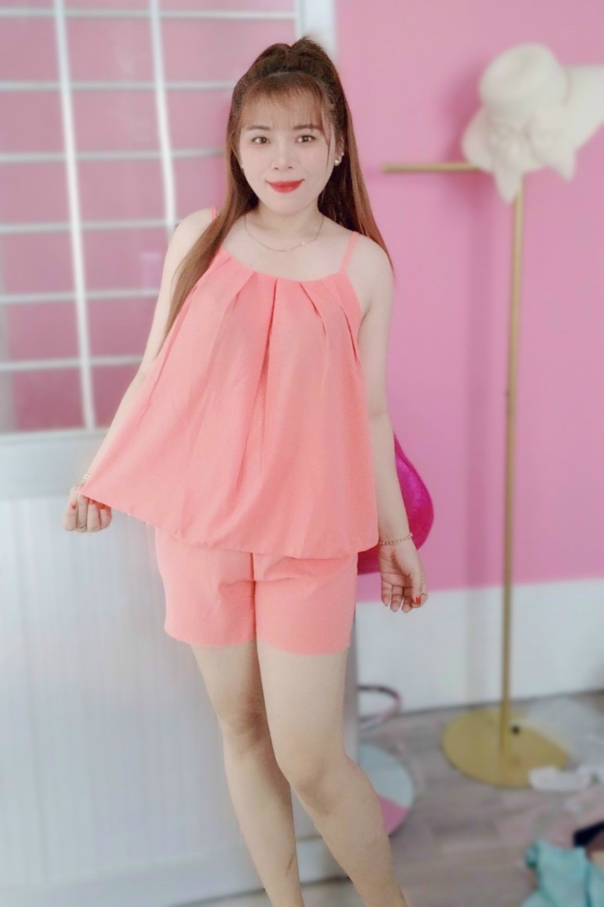 Set đồ bộ ngắn mặc nhà vải lụa hàn cổ xếp ly (size 40-55kg)