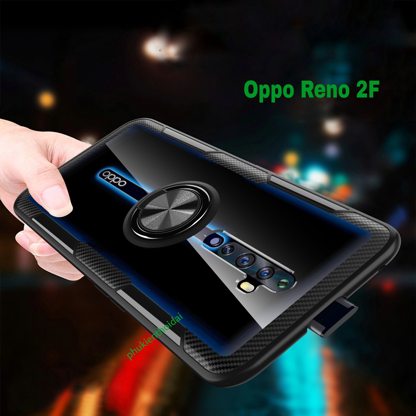Ốp lưng Oppo Reno 2F chống sốc giá đỡ Iring lưng trong viền màu cao cấp