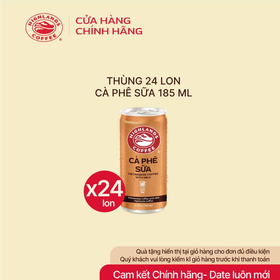 Thùng 24 Lon Cà Phê Sữa Highlands Coffee 185ml/lon