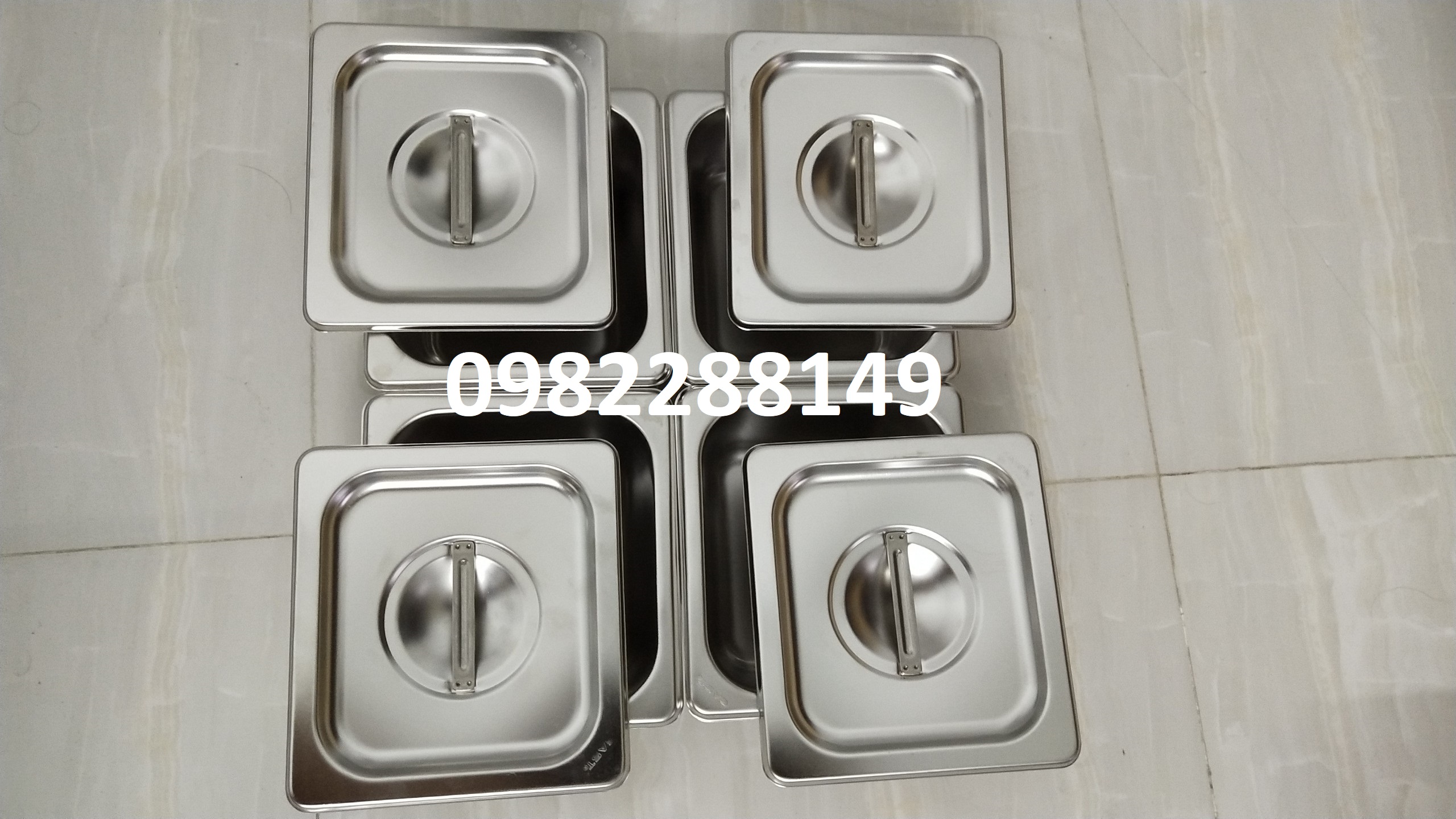 COMBO 4 BỘ KHAY INOX GN 1/6 CAO 6,5cm ĐỰNG THẠCH TRÀ SỮA,TOPPING...CÓ NẮP