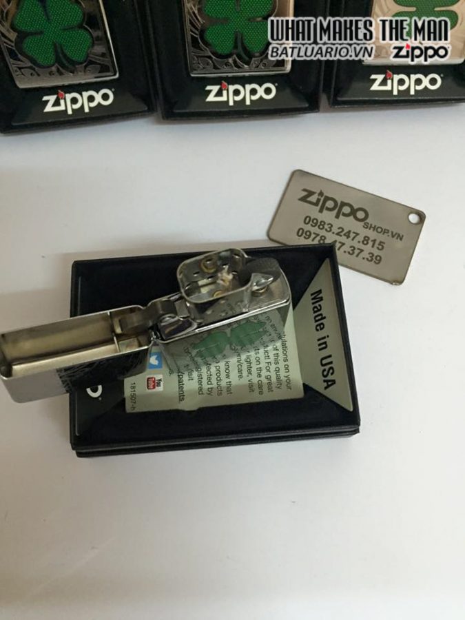 Bật lửa zippo 24699 - Bật lửa zippo Four Leaf Clover High Polish Chrome