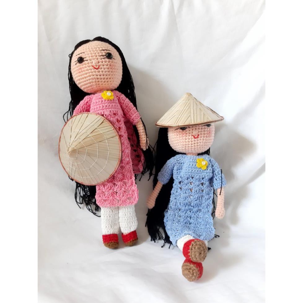 Búp Bê Áo Dài Đan Bằng Len-Phụ Kiện Studio Có Ảnh Thật