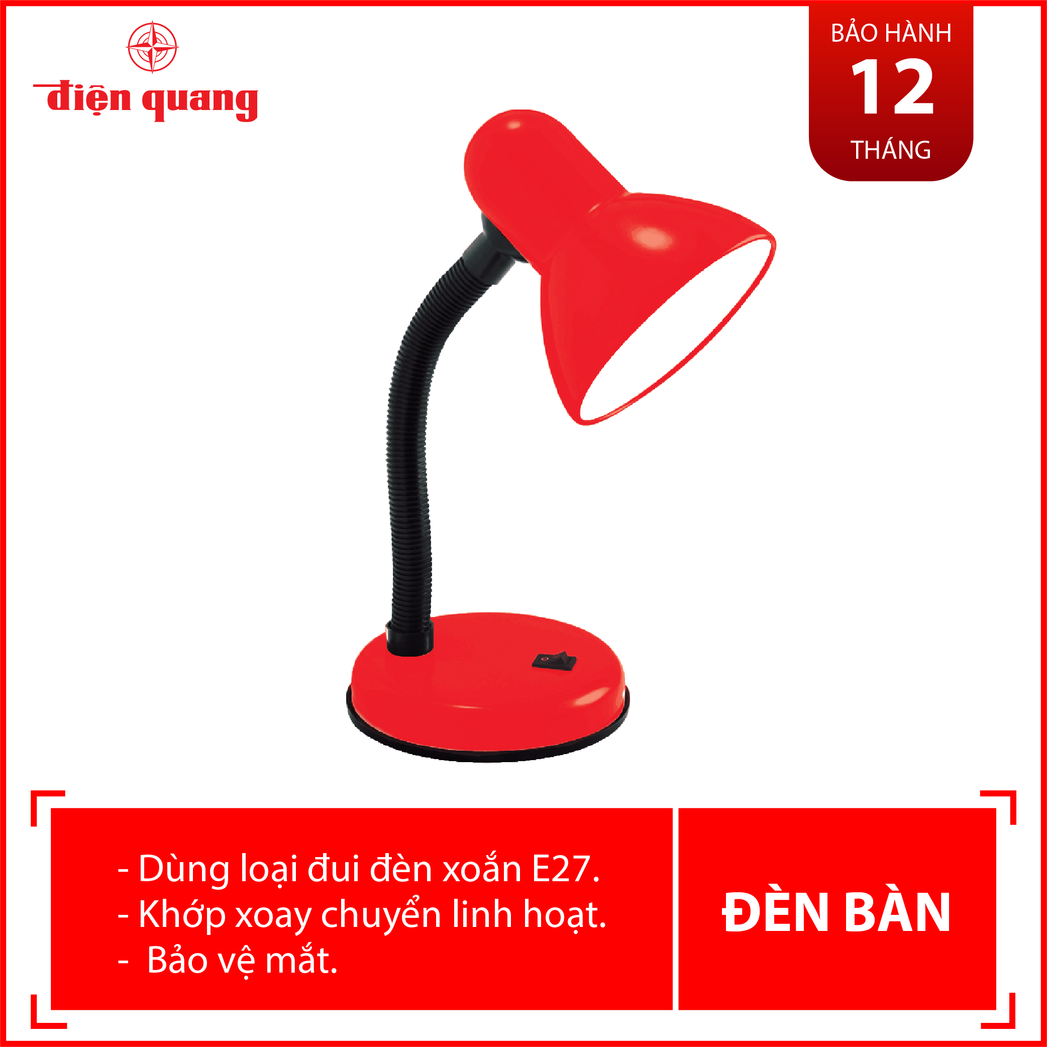 Dien Quang Dq Dkl03 Bw Table Lamp (Iron Reflector, Red and Black, Yellow Light Bulb, Plugs Directly into the Power Supply)