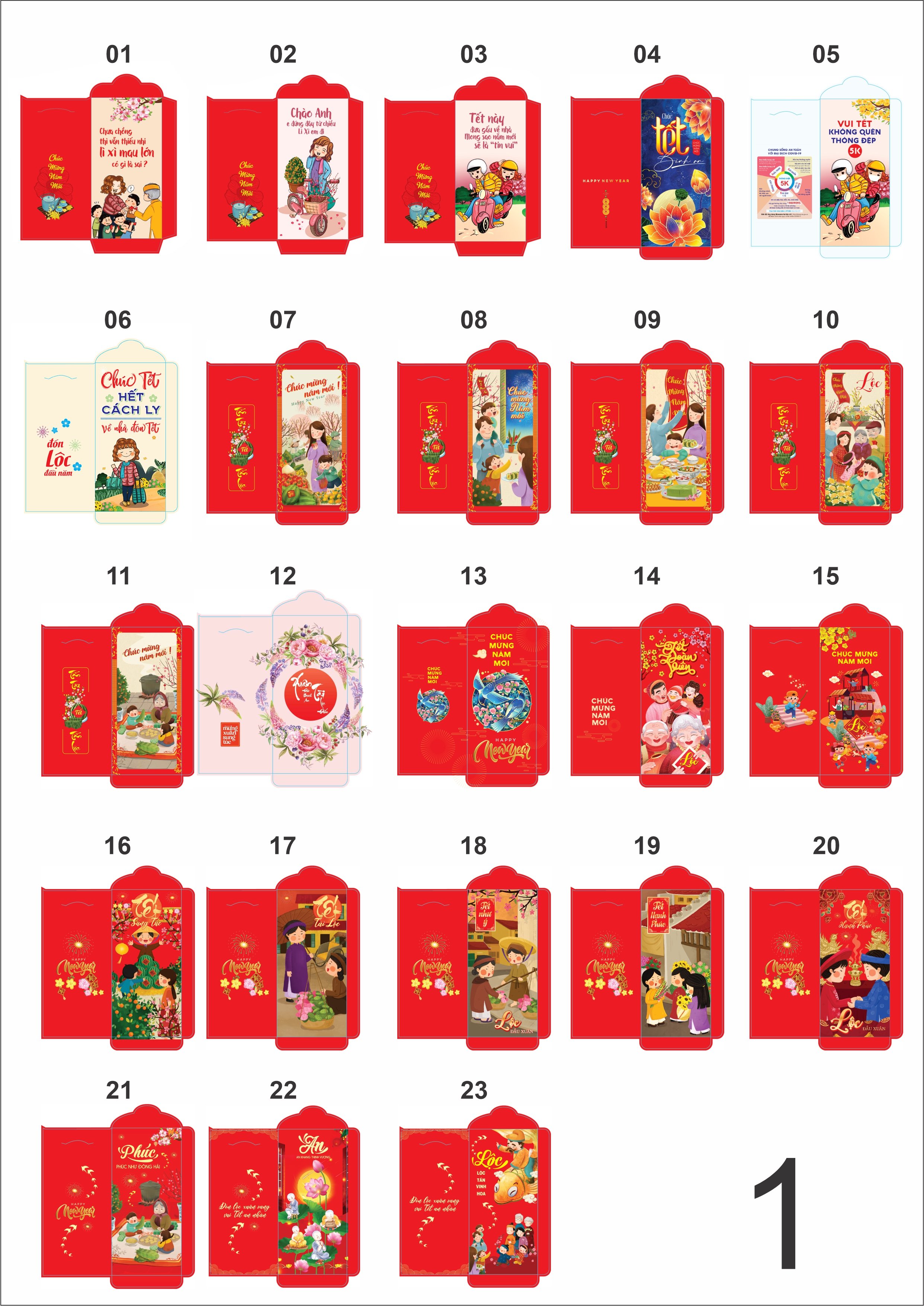 Combo 100 Bao lì xì truyền thống tết 2022