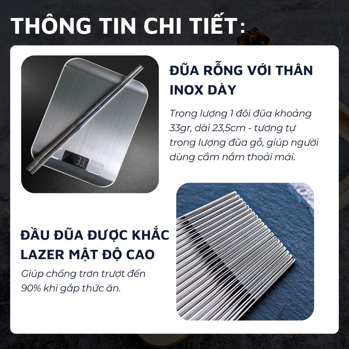 01 hộp đũa Inox 304 / 316 cao cấp DandiHome ( có thể lựa chọn 5 đôi hoặc 10 đôi)