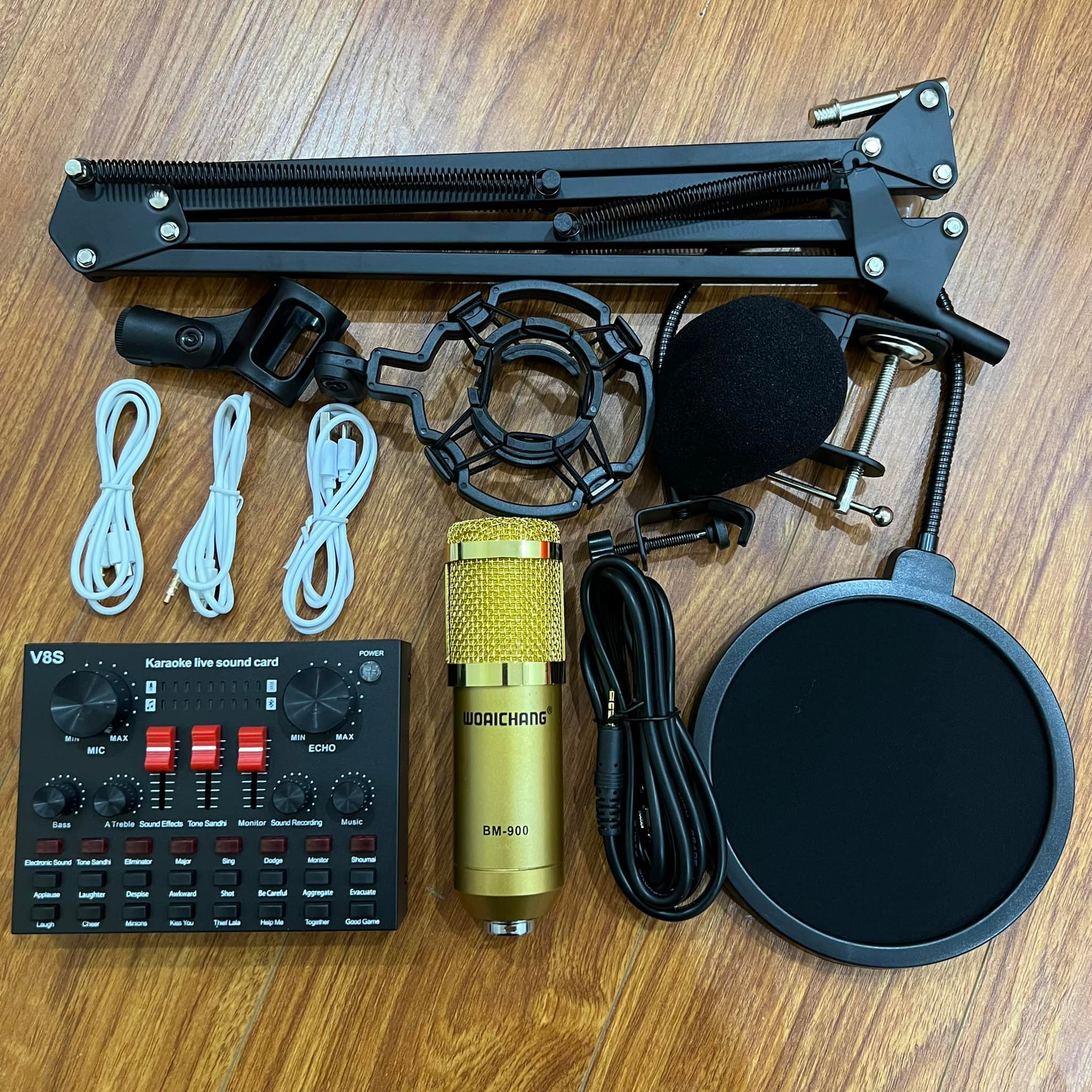 Bộ combo mic livestream hát karaoke online card V8 nâng cấp V8S có