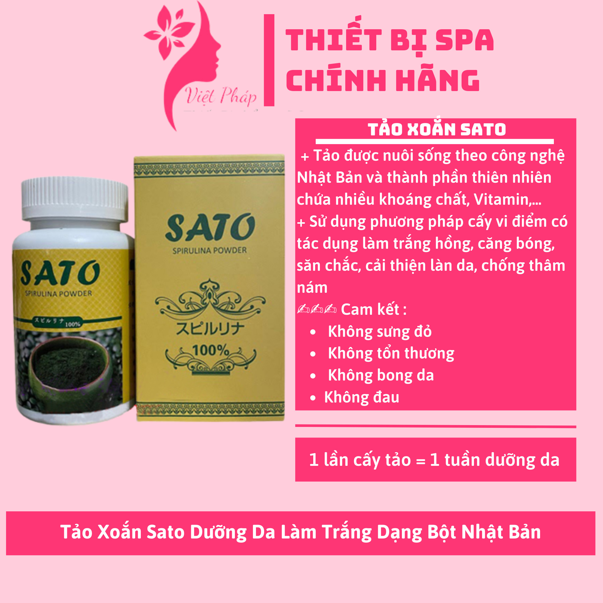 bột tảo xoắn sato cấy mặt spa thẩm mỹ
