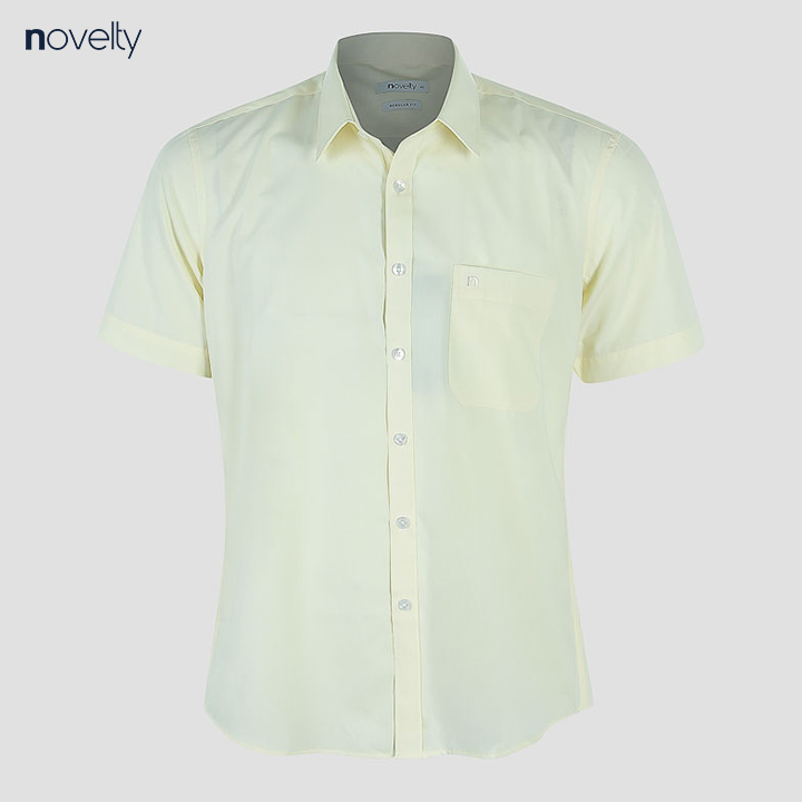 Áo sơ mi nam Novelty ngắn tay trơn màu vàng nhạt NSMMMNMTCR191276N