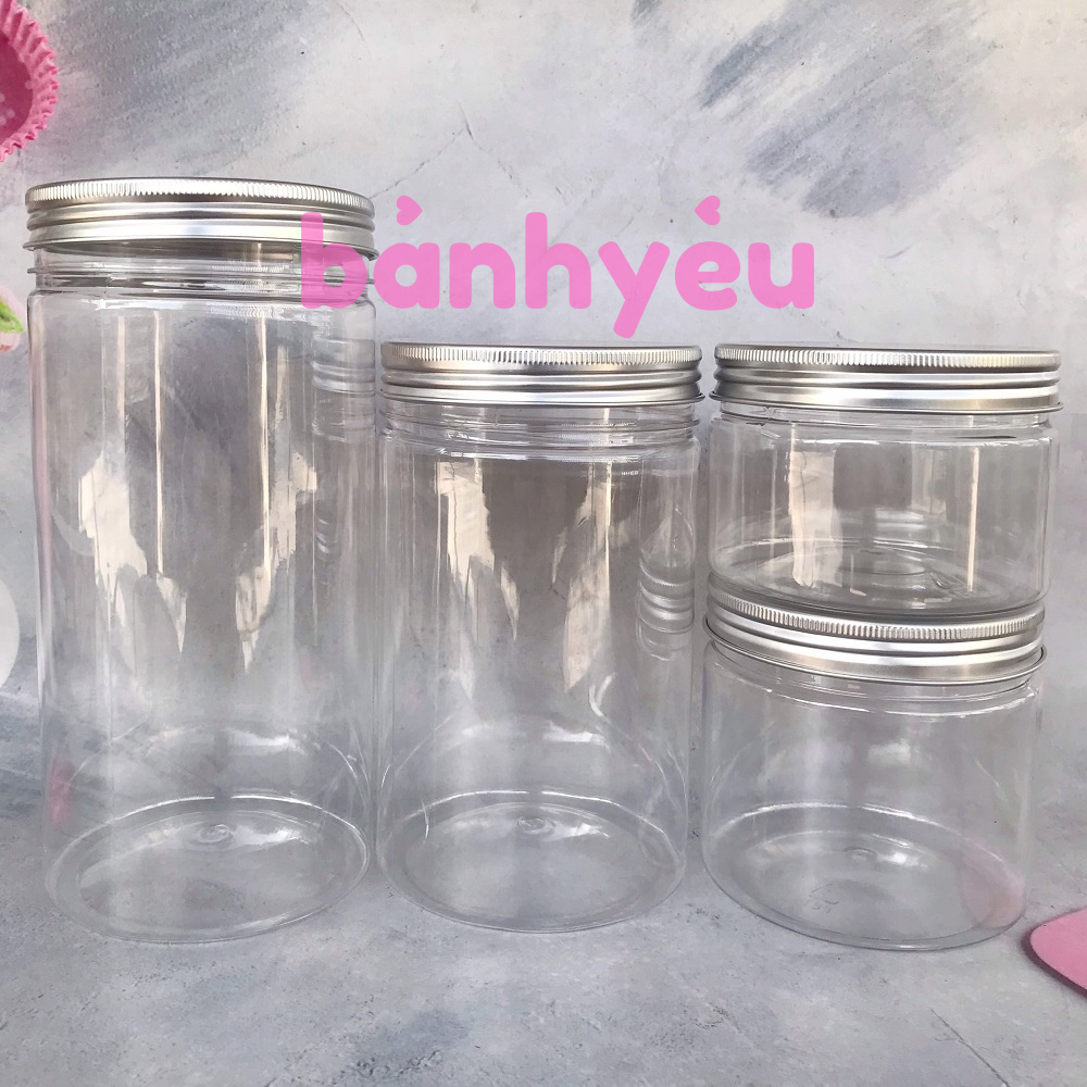 Hũ nhựa tròn nắp bạc / hũ pet tròn nắp nhôm đựng bánh,kẹo,..