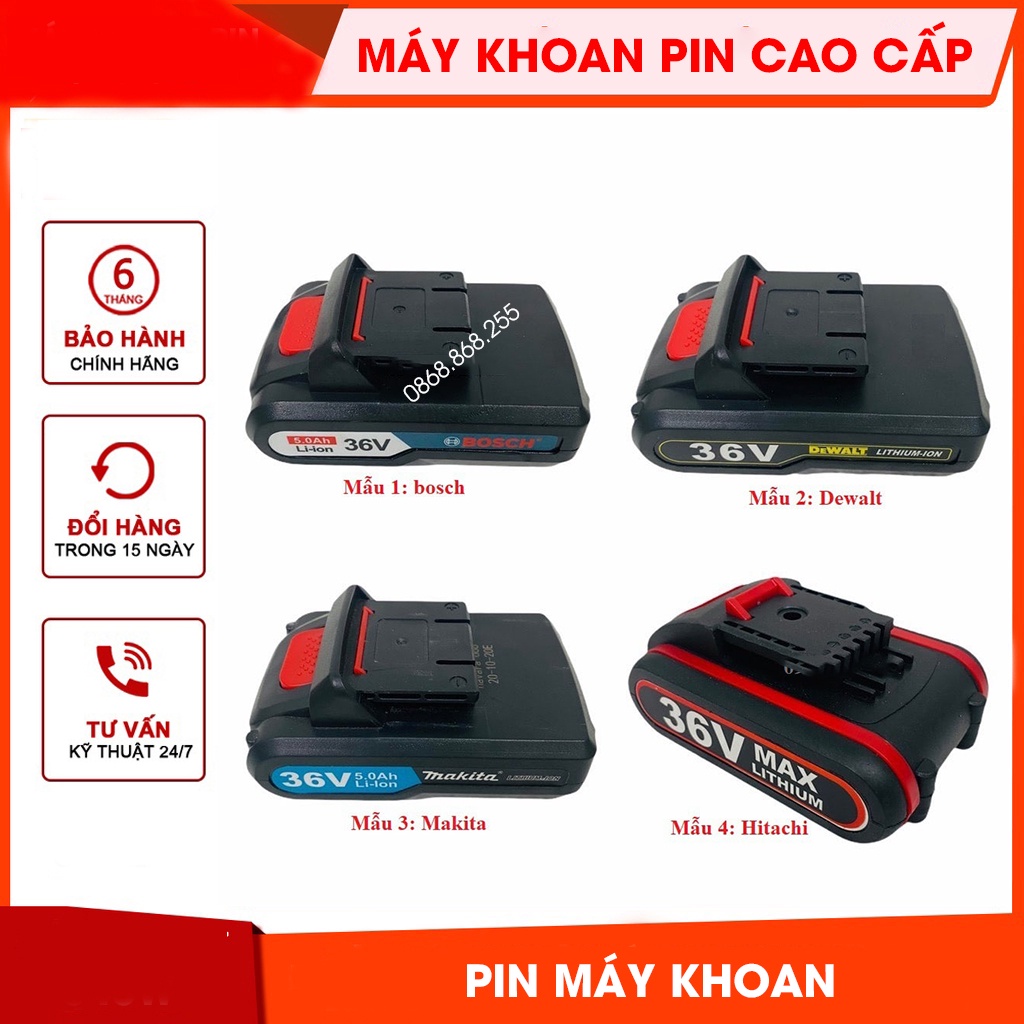 Pin máy khoan 26v, 36v, 21v, 48v 5 cell- dùng cho máy makita, bosch, dewalt