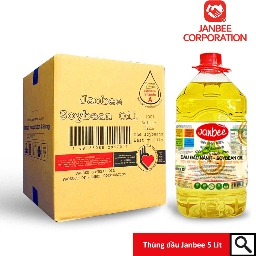 Thùng Dầu Đậu Nành Janbee 5 Lít - 4 Chai