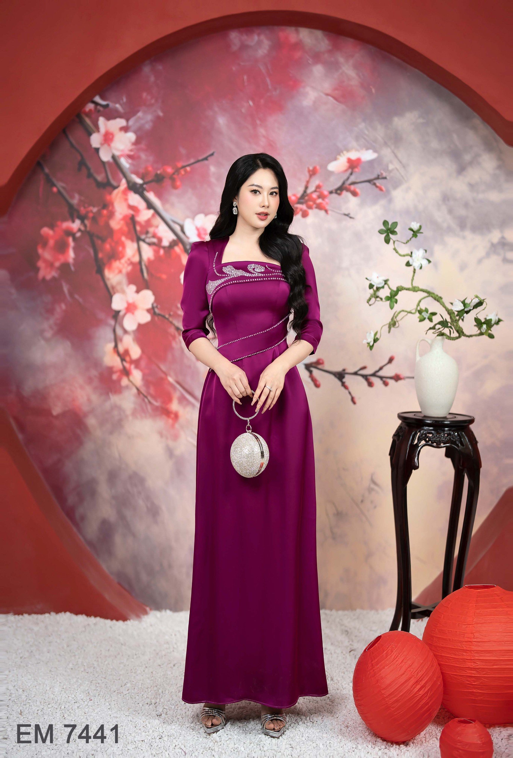 Đầm EMY EM7441 Xoè Dạ Hội Hồng Tím
