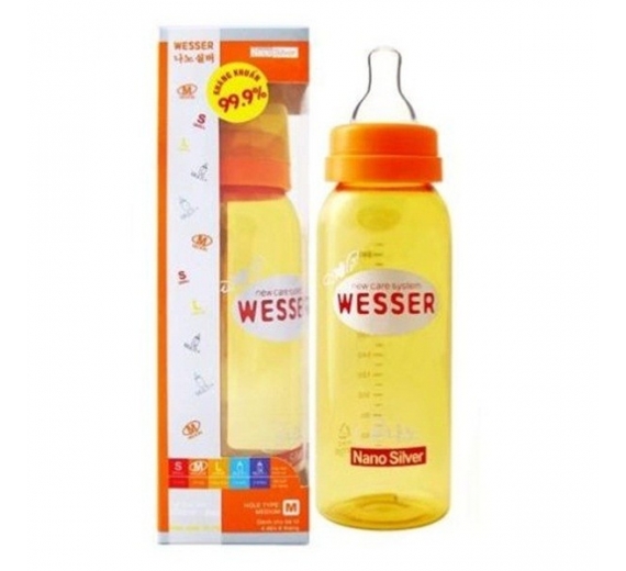 (Mẫu mới) Bình sữa Wesser nano silver 250ml cho bé từ 4-6 tháng tuổi