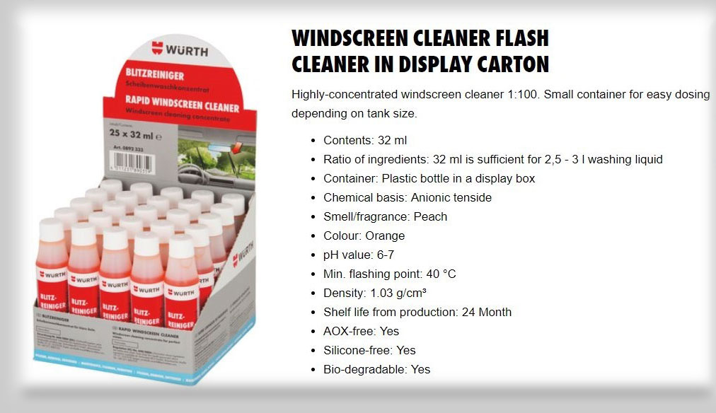 [FreeshipMAX] [HCM]Nước Rữa Kính Ô tô Wurth Rapid Windscreen Cleaner 32ml 0892333