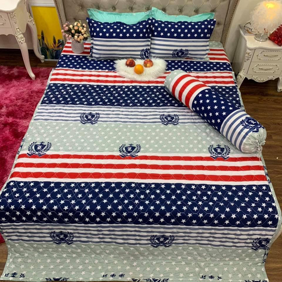 Bộ 5 món chăn ga gối cotton poly mẫu cờ mỹ