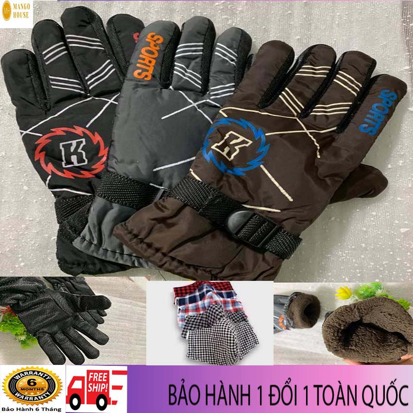 Găng tay lái xe găng tay phao nam-3 lớp,Bên trong lót nỉ bông cực kỳ ấm áp, chống trơn trượt, có khóa điều chỉnh cổ tay- Mango house shop-Tặng kèm 01 khẩu trang vải 2 lớp-Găng tay thể thao, găng tay phao, găng tay nữ, găng tay da