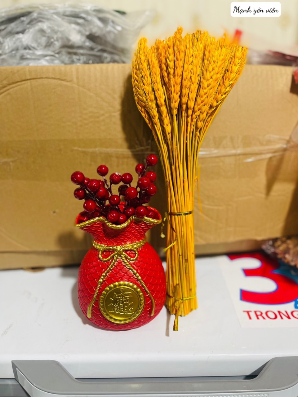 BÌNH HOA TÚI TIỀN VÀNG TẶNG KÈM HOA LÚA MẠCH