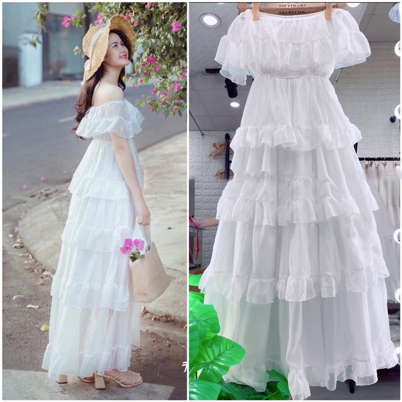 (ẢNH THẬT) Đầm 2 dây cánh tiên có đệm ngực, Đầm công chúa voan nhiều tầng, LAZASHION ,đầm maxi dáng dài, đầm maxi đi biển, đầm trắng hàn quốc, Đầm babydoll nữ, đầm tiểu thư, đầm xòe tầng, đầm xòe dáng dài, đầm vintage